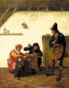 Johannes Natus Peasants smoking and making music in an inn oil on canvas